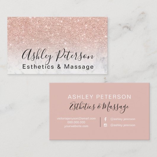 エステのマッサージスクリプト大理石バラ金ゴールドグリッター 名刺 (正面/裏面)