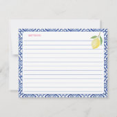 エステイタリアンティックレモンブライダルシャワーレシピカード 招待状 (裏面)