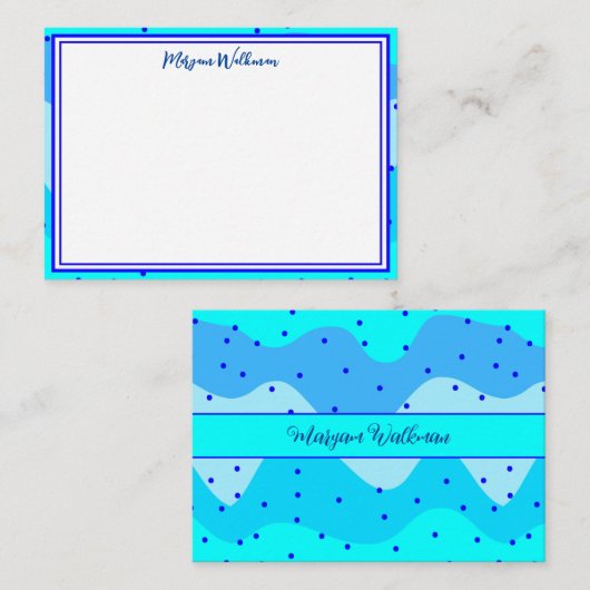 エステエレガントスカラフルブルー縁ど名前 ノートカード (正面/裏面)