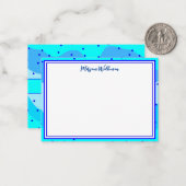 エステエレガントスカラフルブルー縁ど名前 ノートカード (正面/裏面インサイチュ)