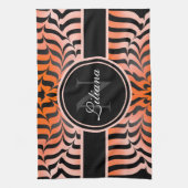 エステエレガントティックオレンジ&ブラックタイガースキンプリント キッチンタオル (縦)