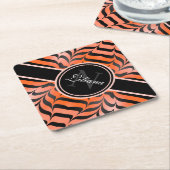 エステエレガントティックオレンジ&ブラックタイガースキンプリント ペーパーコースター (アングル)