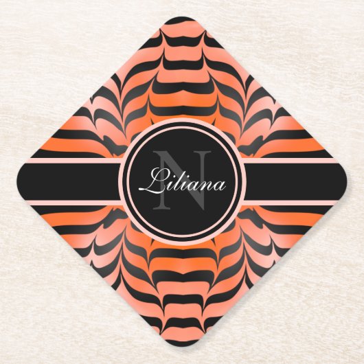 エステエレガントティックオレンジ&ブラックタイガースキンプリント ペーパーコースター (正面)