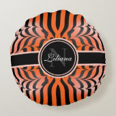 エステエレガントティックオレンジ&ブラックタイガースキンプリント ラウンドクッション (裏面)