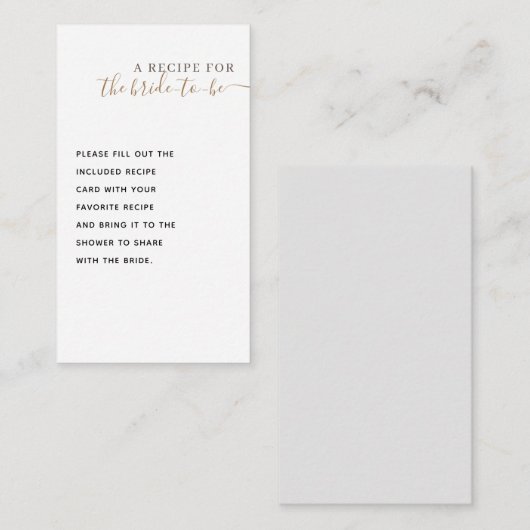 エステエレガントティッククラシックゴールドブライダルシャワーレシピ エンクロージャーカード (正面/裏面)