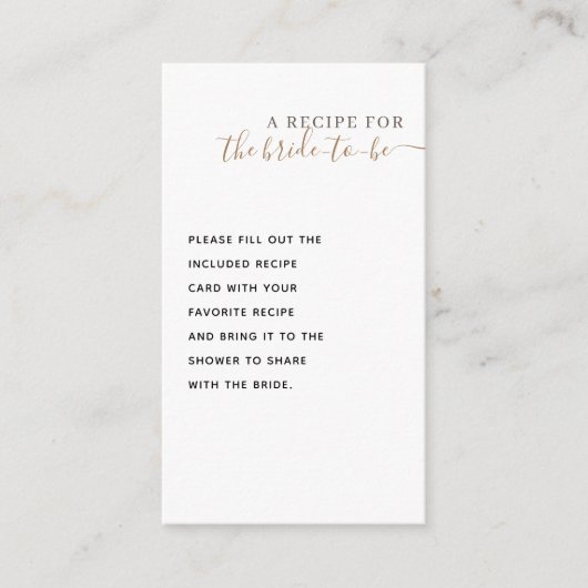 エステエレガントティッククラシックゴールドブライダルシャワーレシピ エンクロージャーカード (正面)