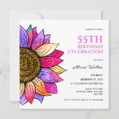 エステカラフルティックサンフラワーフローラ誕生日 招待状 (正面)