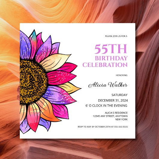 エステカラフルティックサンフラワーフローラ誕生日 招待状