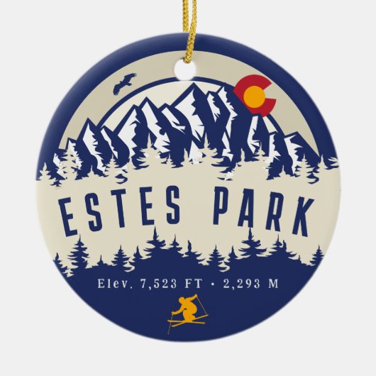 エステスパークコロラドフラッグマウンテンスキー土産 セラミックオーナメント (正面)