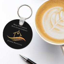 エステッ実在トシックブラック金ゴールドハウスカスタム不動産仲介業者 キーホルダー