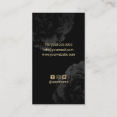 エステティシャンのメーキャップアーティストのロゴのモダンで黒い花柄 名刺 (裏面)