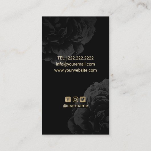 エステティシャンのメーキャップアーティストのロゴのモダンで黒い花柄 名刺 (裏面)