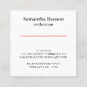 エステティシャンまたはメイクアップアーティスト赤い唇 スクエア名刺 (裏面)