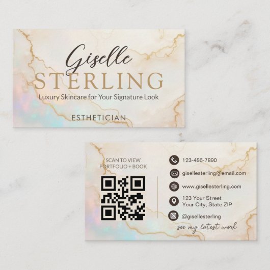エステティシャンエレガントパール金ゴールドスクリプト 名刺 (正面/裏面)