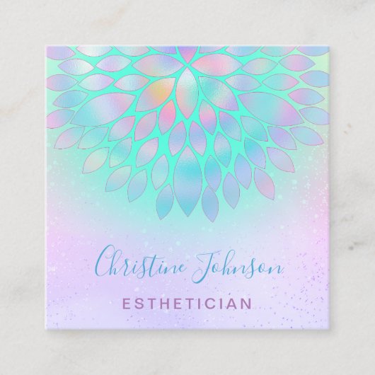 エステティシャングリーンパープルピンクデザイン スクエア名刺 (正面)