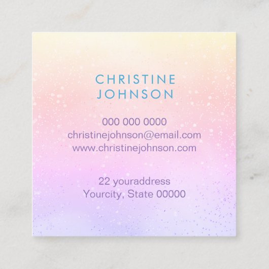 エステティシャングリーンパープルピンクデザイン スクエア名刺 (裏面)