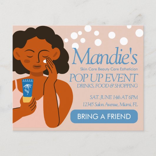 エステティシャンサロンアップポップ・アートのイベントブルー チラシ (正面)