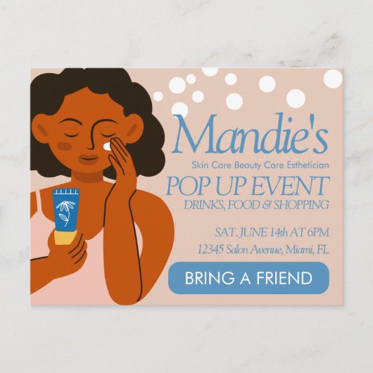 エステティシャンサロンアップポップ・アートのイベントブルー ポストカード (正面)