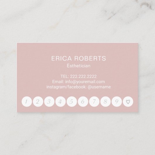 エステティシャンスキンケア赤面ピンクタイポグラフィスパ ロイヤリティカード (裏面)