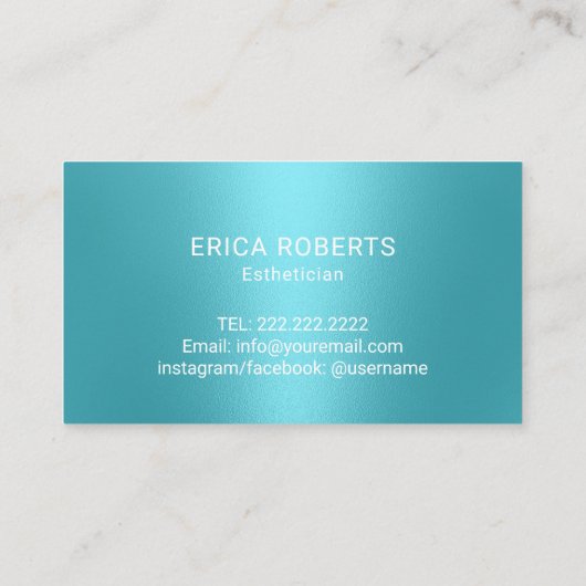 エステティシャンターコイズスクリプトスキンケアサロンスパ 名刺 (裏面)