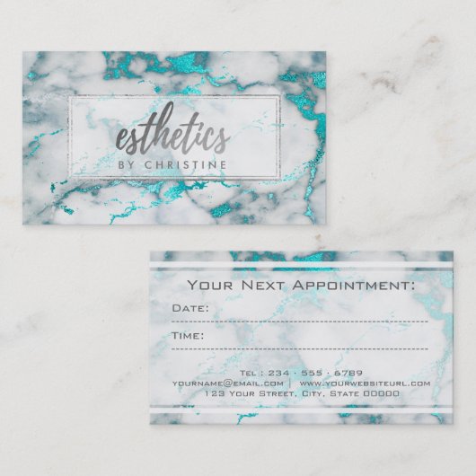 エステティシャンティール（緑がかった色）マーブル 予約カード (正面/裏面)