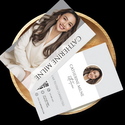 エステティシャンビューティシアングレーQRコード&写真 名刺