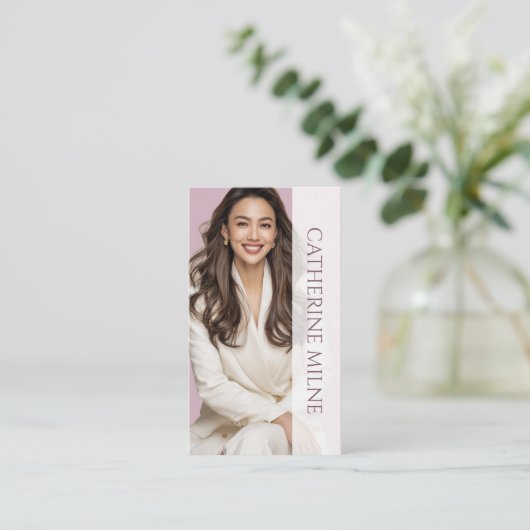 エステティシャンビューティシアンピンクQRコード&写真 名刺 (スタンド正面)