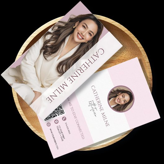 エステティシャンビューティシアンピンクQRコード&写真 名刺