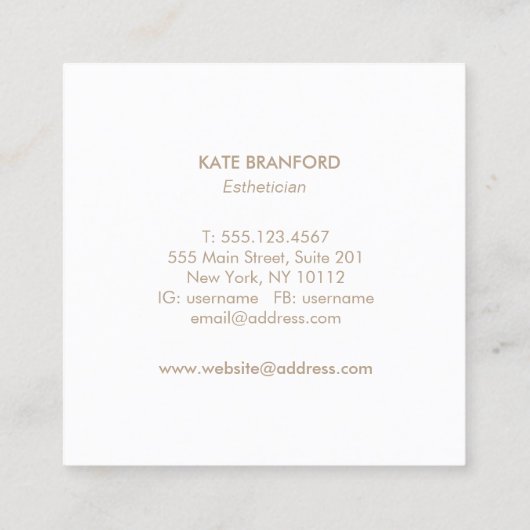 エステティシャンピンクウォーターカラーフローラ花 スクエア名刺 (裏面)