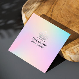 エステティシャンピンクホログラフィック虹色Qrコード スクエア名刺