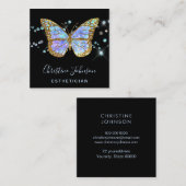 エステティシャンフェイクグリッターブルーバタフライデザイン スクエア名刺 (正面/裏面)