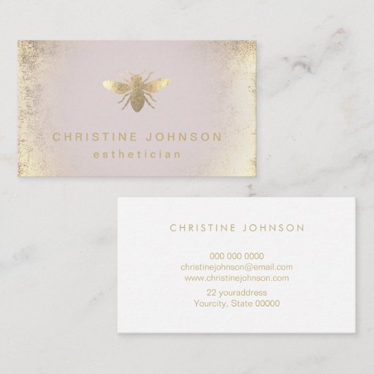 エステティシャンフェイク金ゴールドフォイルbeeロゴ 名刺 (正面/裏面)