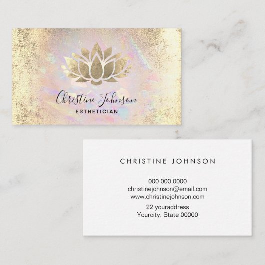 エステティシャンフェイク金ゴールド箔ロータスon opal texture 名刺 (正面/裏面)