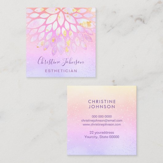 エステティシャンフローラ紫色のピンク色の正方形 スクエア名刺 (正面/裏面)