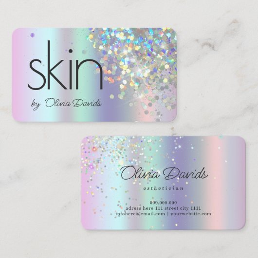エステティシャンホログラフィックグリッタースキンケアサロン 名刺 (正面/裏面)