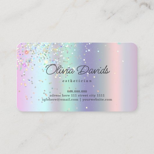 エステティシャンホログラフィックグリッタースキンケアサロン 名刺 (裏面)
