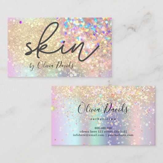 エステティシャンホロ金ゴールドグリッタースキンケアサロン 名刺 (正面/裏面)