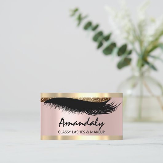 エステティシャンメイクアップまつげピンクアポイントメントカード 名刺 (スタンド正面)