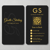 エステティシャンモノグラムブラック金ゴールドQRコード美しい 名刺