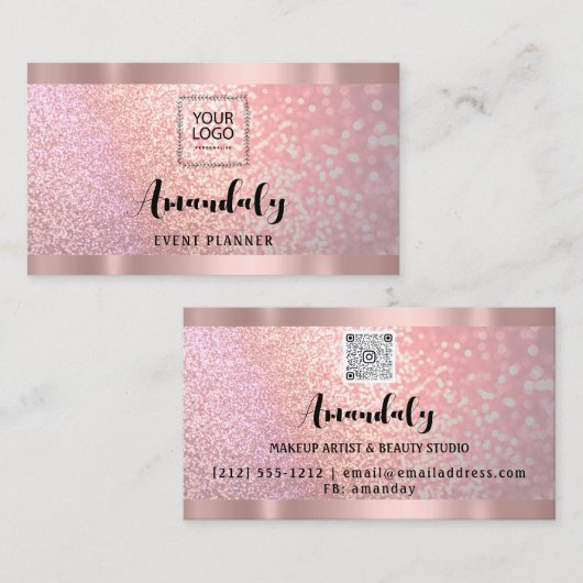 エステティシャンラッシュ爪、 ネイルヘアQRコードロゴバラピンク 名刺 (正面/裏面)
