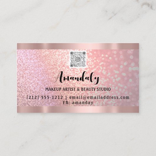エステティシャンラッシュ爪、 ネイルヘアQRコードロゴバラピンク 名刺 (裏面)