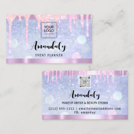 エステティシャンラッシュ爪、 ネイルヘアQRコードロゴピンクブルー 名刺
