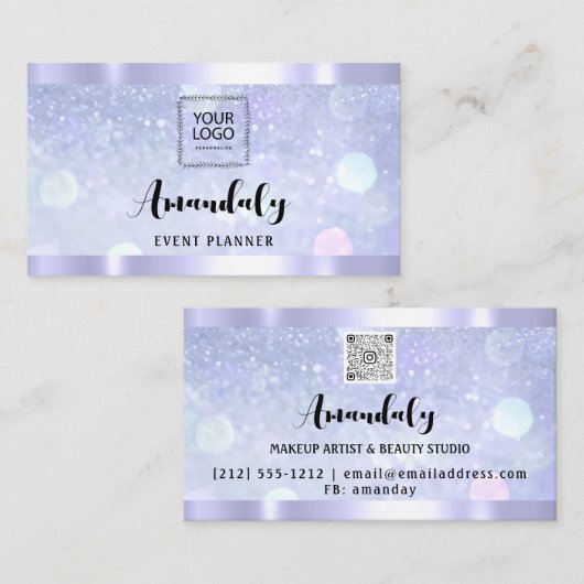 エステティシャンラッシュ爪、 ネイルヘアQRコードロゴBlueFrame 名刺 (正面/裏面)