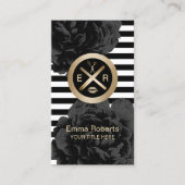 エステティシャンワックススティック&トゥイザーのロゴブラックフローラ 名刺 (正面)