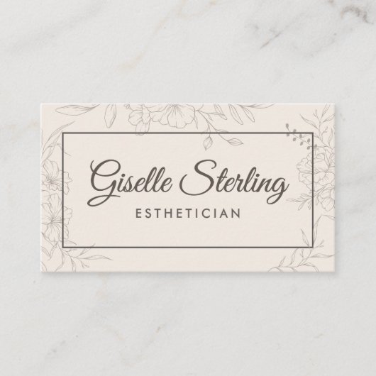 エステティシャン中立アイボリーフローラスエレガントクリプト 名刺 (正面)
