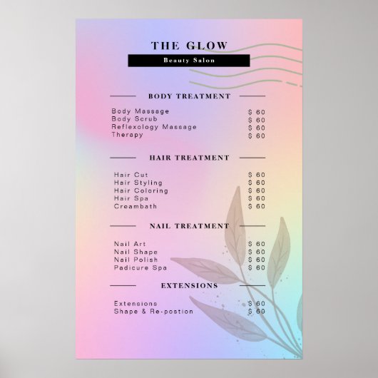 エステティシャン価格リストピンクホログラフィック虹色 ポスター (正面)