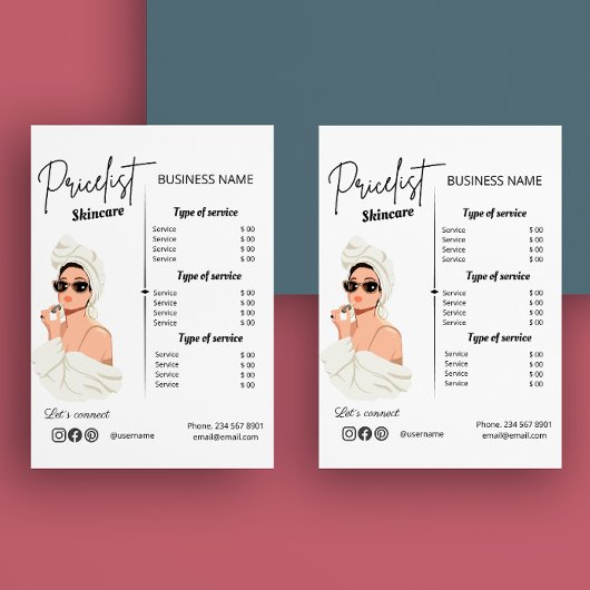 エステティシャン価格表ビジネスサービスメニュー チラシ