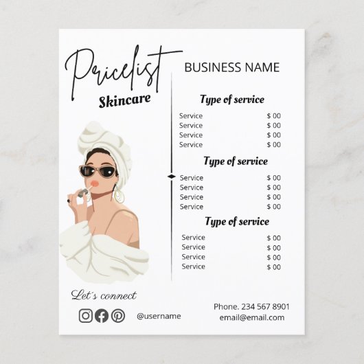 エステティシャン価格表ビジネスサービスメニュー チラシ (正面)