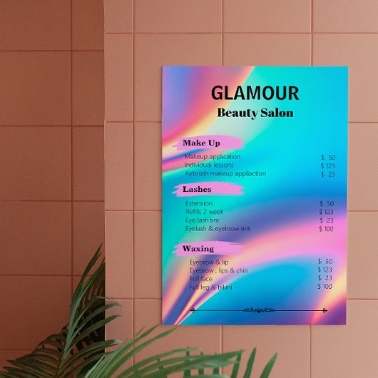 エステティシャン価格表ホログラフィックエステティシャン ポスター