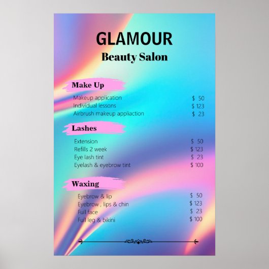 エステティシャン価格表ホログラフィックエステティシャン ポスター (正面)